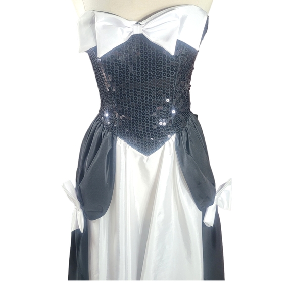 Nadine Vtg 80s Couture Dress Evening Gown Prom Corset Boned Winged Skirt Sequins - Picture 6 of 16